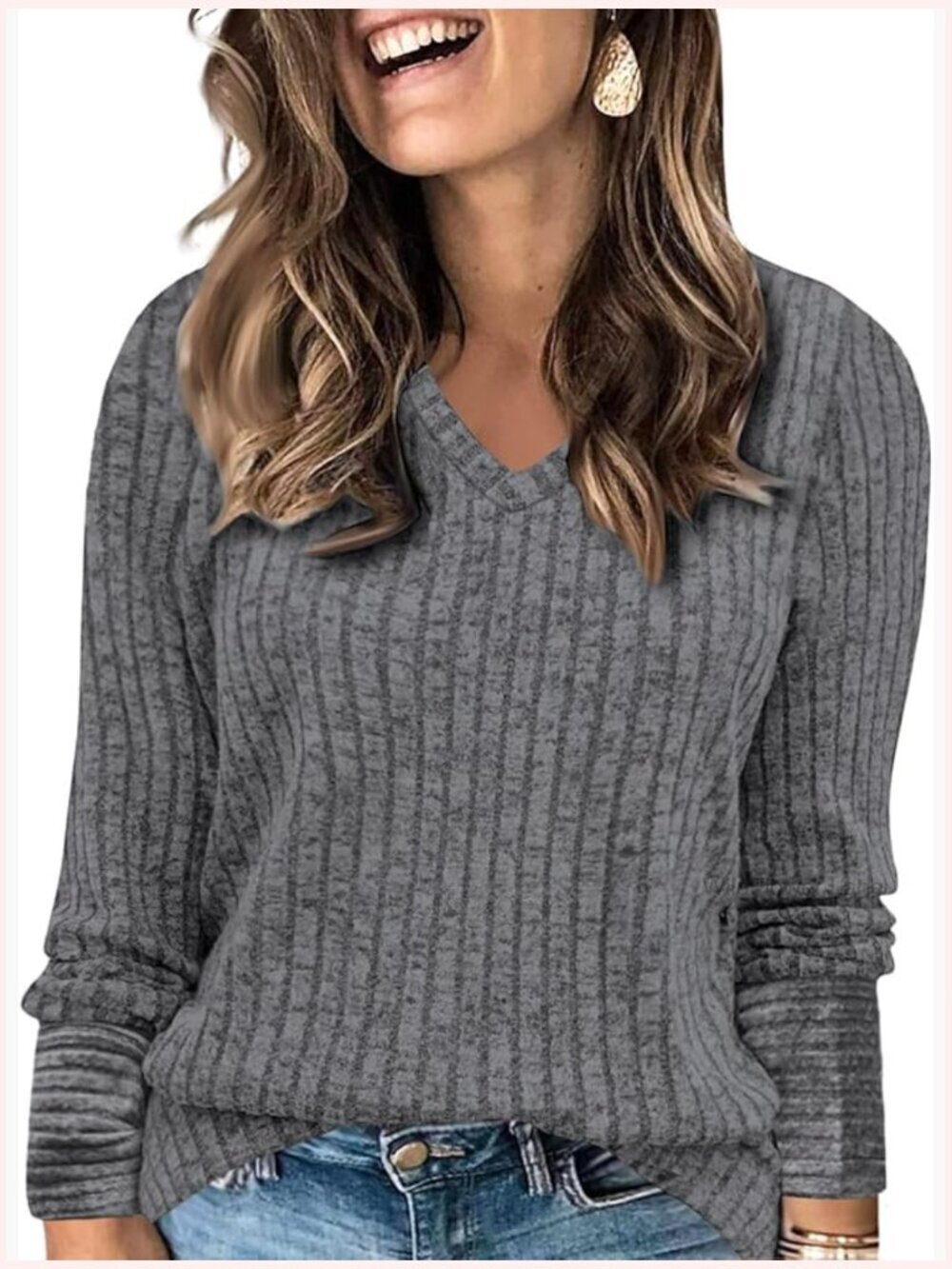 Plus Size Tunic Sweater, V Neck Long Sleeve Blouse, Lightweight Knit Top,